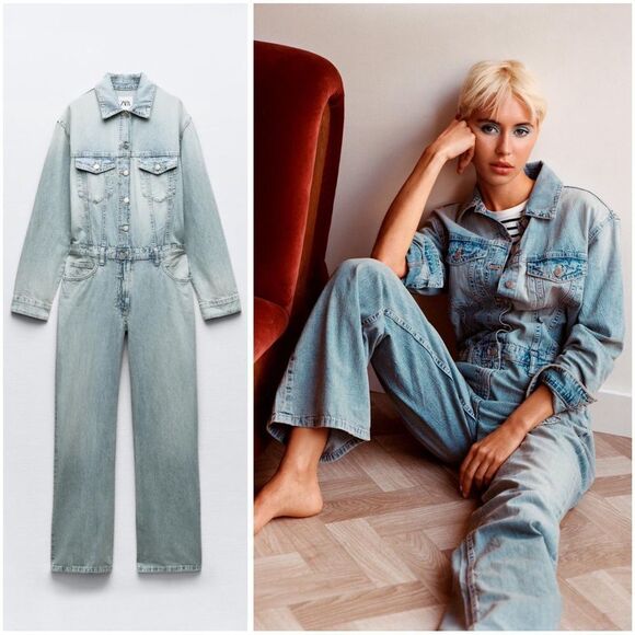 ZARA TRF STRAIGHT CUT DENIM JUMPSUIT - Picture 1 of 6